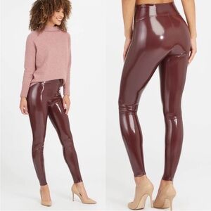 New SPANX Faux Patent Leather Leggings Ruby NWT Business Casual Women Large Tall